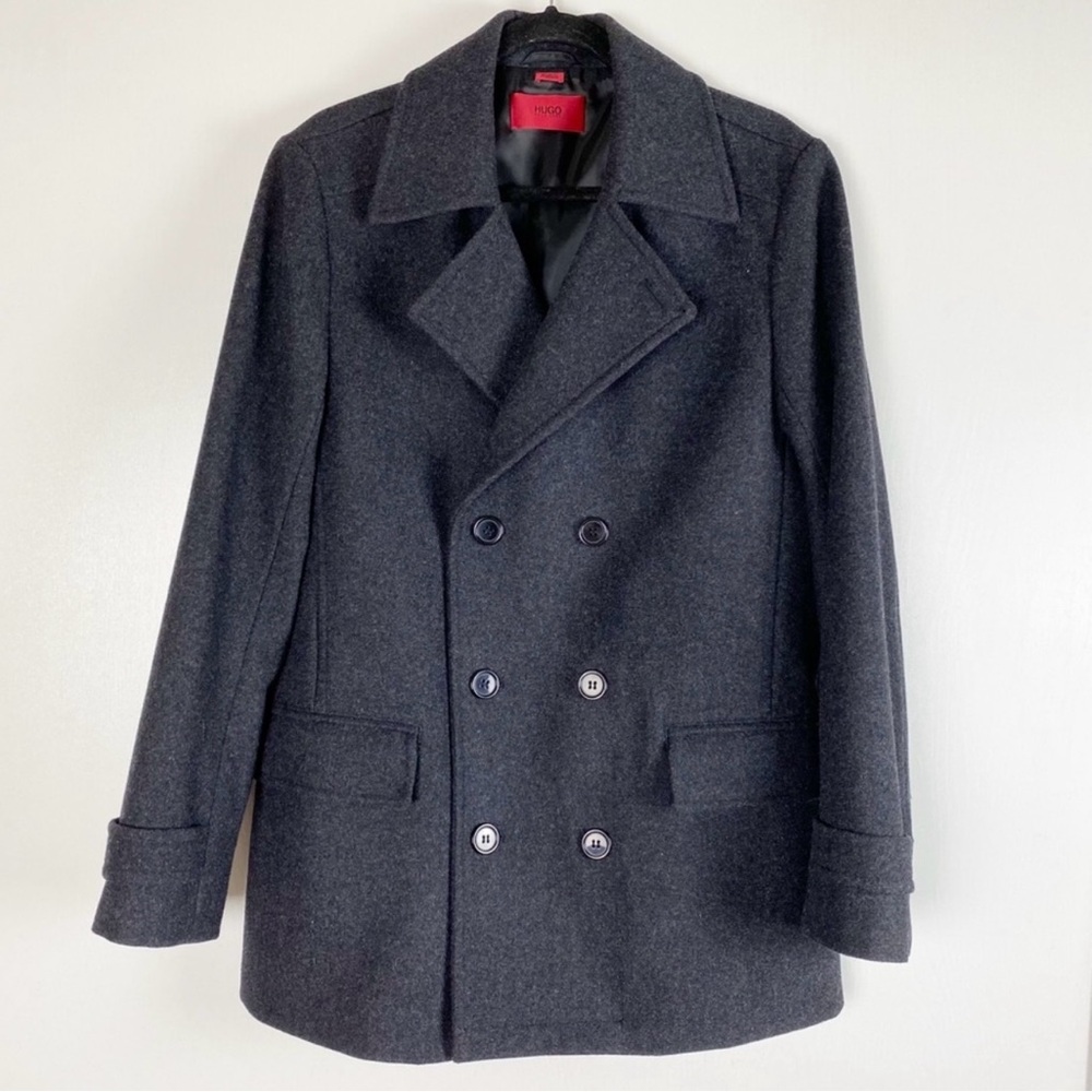 Hugo by Hugo Boss Wool Peacoat Charcoal Gray